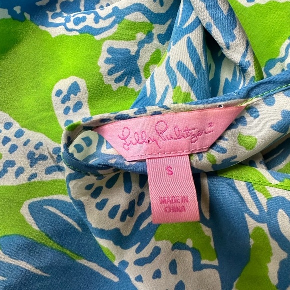 Lilly Pulitzer Maisy Top, Limeade Biggest Fan print, Women's S, silk tank top - Picture 5 of 8